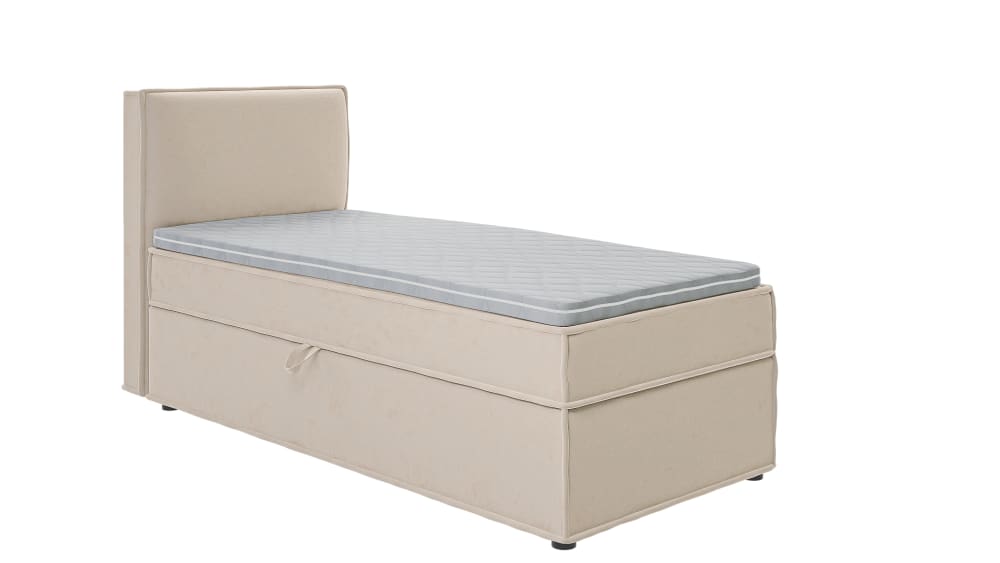 Lit boxspring 90x200 avec rangements, microfibre beige