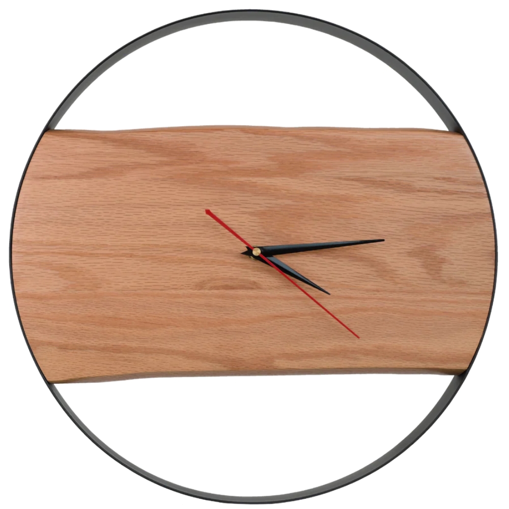 DELUKE® Wanduhr groß Holz PHIL [HANDGEFERTIGT] - 43cm ⌀, Eiche, Geräuschlos | Wohnzimmeruhr Holz-Metalloptik Küchenuhr Dekouhr Image