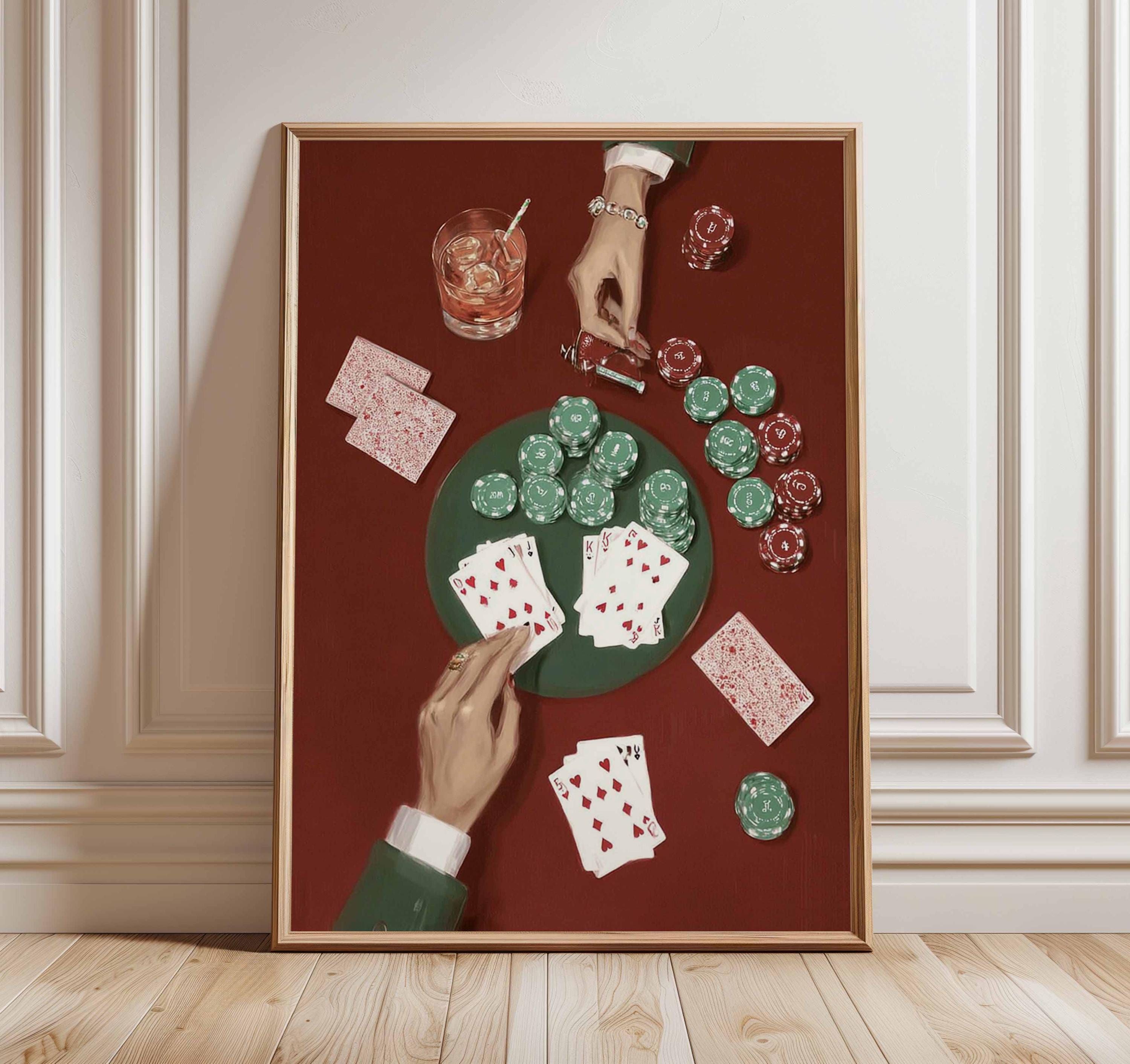"Arte murale \"Poker Night\" / Poster di giochi di carte vintage / Decorazione da bar in stile casinò / Grafica di carte da gioco / Stampa di giochi d'az"