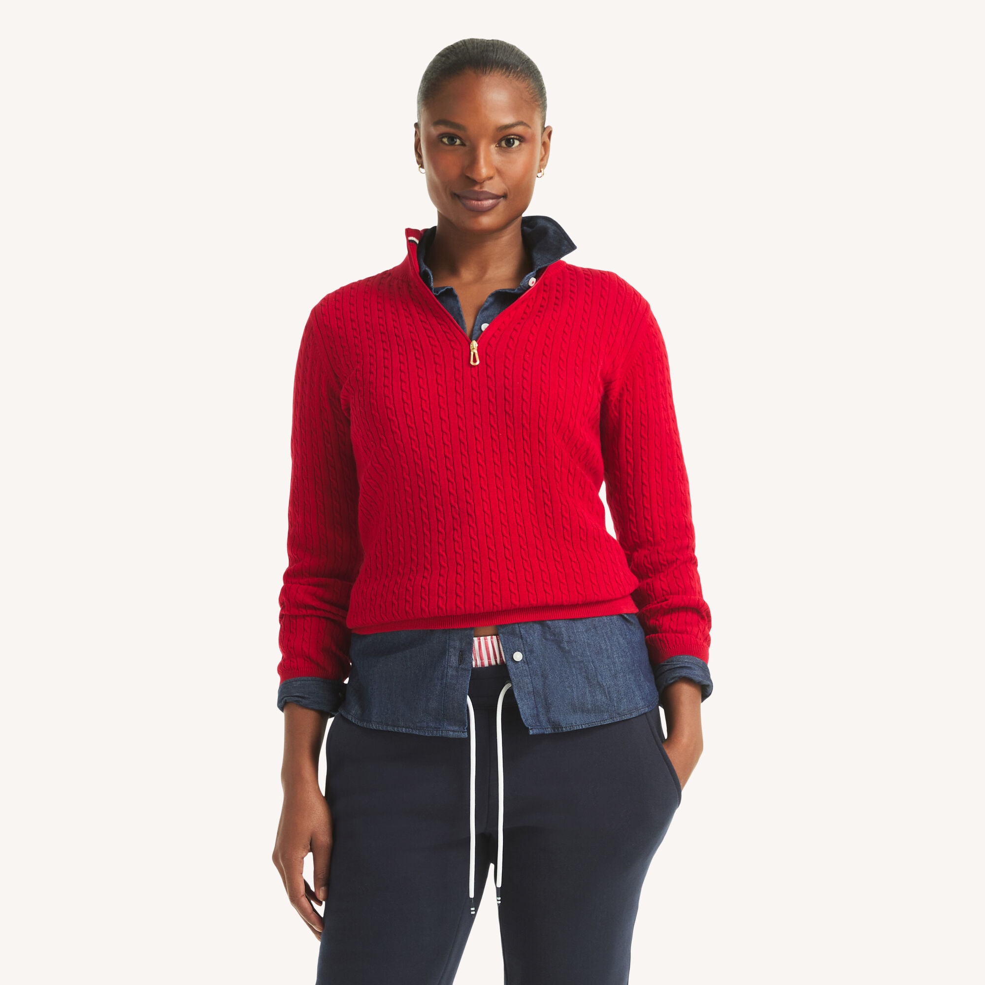 Nautica Women's Quarter-Zip Mock-Neck Sweater 598 (Red), XS