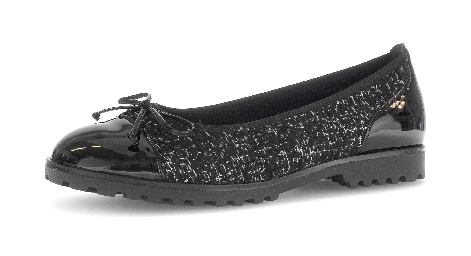 Ballerina GABOR, Damen, Gr. 37, schwarz, Lacklederimitat, Textil, meliert, Schuhe Ballerina, Blockabsatz, Schlupfschuh, Businessschuh mit süßer Zierschleife