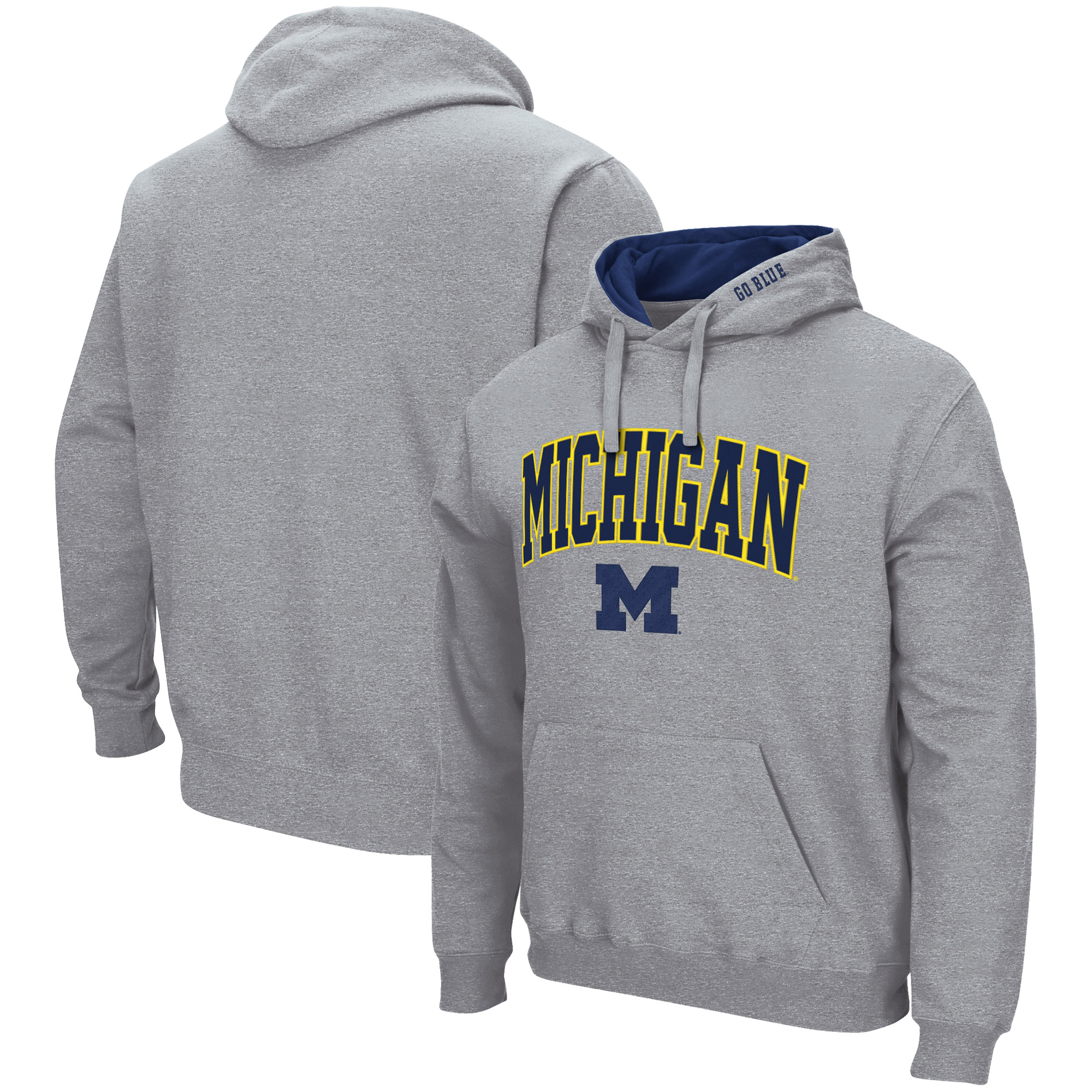 Colosseum Heather Grey Michigan Wolverines Arch & Logo 3.0 Pullover Hoodie für Herren Image