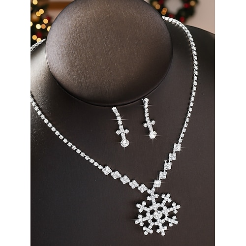 Damen-Schmuckset mit Schneeflocken-Kristallen, funkelnde Halskette und Ohrringe mit Strasssteinen in Goldton, elegantes Winteraccessoire für Weihnachtsfeiern, Hochzeiten Geschenke Image