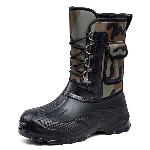 Schwarze Schneestiefel aus Kunstleder für Herren mit Camouflage-Detail – robust und stylisch für Winterabenteuer und Weihnachtsferien Image