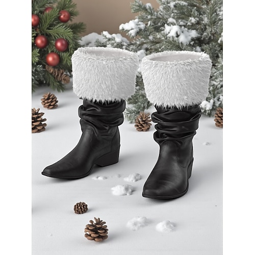 Rote Weihnachtsstiefel für Damen mit weißen Fellbündchen – festlicher Feiertagsstil, perfekt für Weihnachtsfeiern und Winterfeste Image