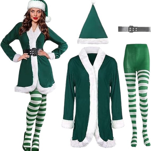 Set Weihnachtsmann Elf Outfits Santa Anzüge Cosplay Kostüme mit Zubehör Damen Weihnachten Weihnachtskostüm Erwachsene Weihnachten Neujahr Weihnachten Party Kostüm Image