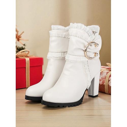 Rote Damenstiefeletten mit goldener Schleife – festliche High Heel-Stiefel für Damen – perfekt für Weihnachtsfeiern, Feiertagstreffen und Abende Image