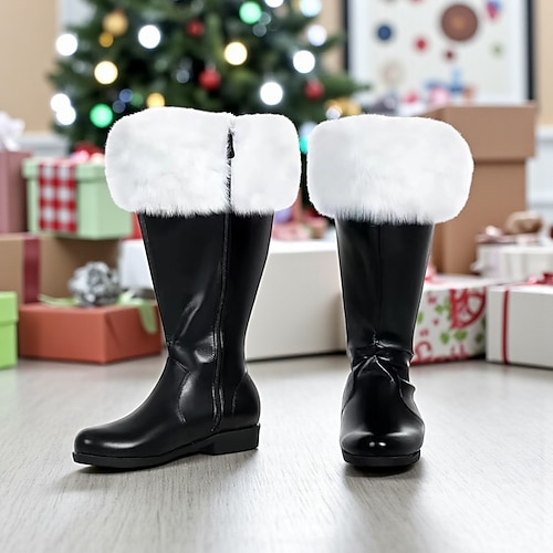 Weihnachtsmann-Kostümstiefel für Herren mit Kunstfell, stilvollen goldenen Nietendetails, perfekt für Weihnachtsfeiern und Urlaubs-Cosplay Image