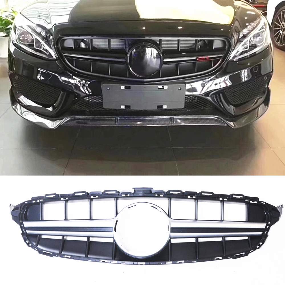 Für Mercedes Benz C-Klasse W205 2014–2018 C180 C200 C250 C300 C350 C43 Frontgrill E63 Style Grill Obere Stoßstangenhaube Netzgitter Image