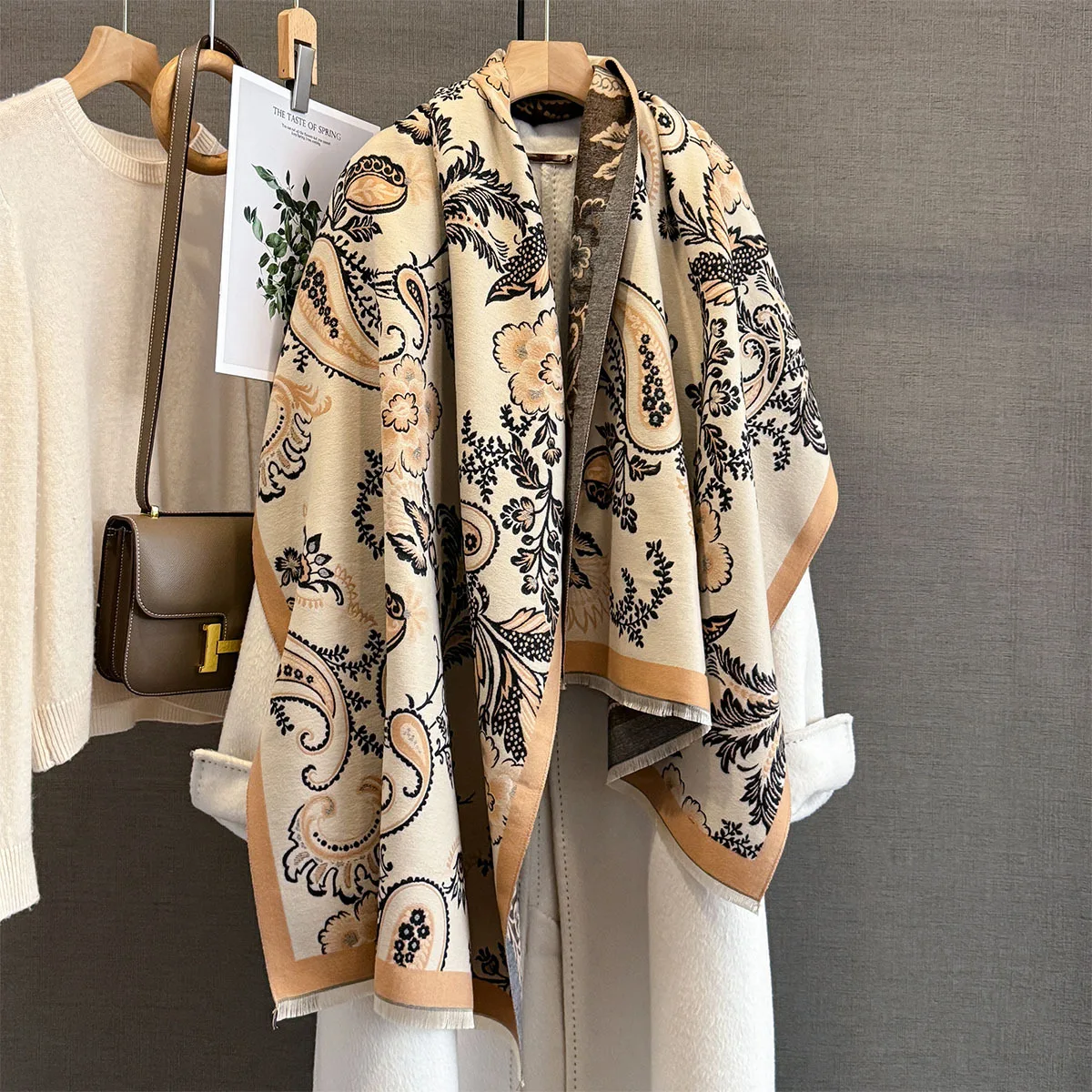Halswärmer Schal für Frauen Winter verdickte Quaste Pashmina Schal Cashew Print Faux Kaschmir Warps Herbst elegante Decke Image