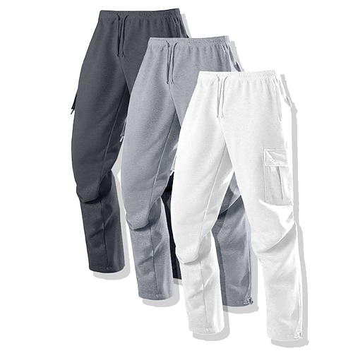 Herren Cargo-Jogginghose Fleecehose Jogginghose Hose Freizeithose Kordelzug Elastischer Bund Mehrfachpackung Einfarbig Winddicht Außenbereich Volle Länge Outdoor Lässig Täglich Mode Streetwear Image