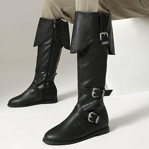 Schwarze Herrenstiefel aus Kunstleder mit stilvollen Schnallendetails – perfekt für Weihnachtsfeiern und Wintermode Image