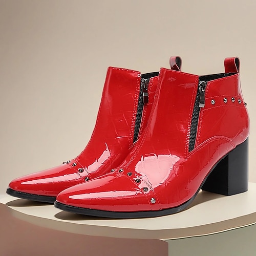 rote Herrenstiefeletten aus echtem Leder mit Reißverschluss und Nietendetail – stilvolles und ausgefallenes Schuhwerk für Weihnachtsfeiern und festliche Anlässe Image