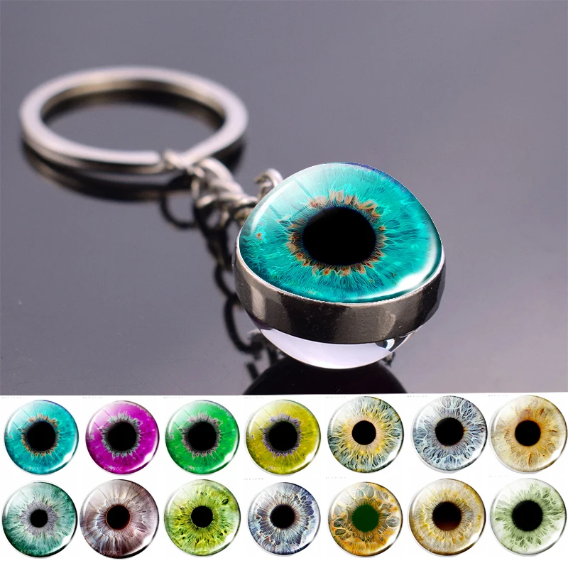 Charming Evil Eye Muster Keychain Schlüsselanhänger Handgemachtes Keychain Frauen Männer Geschenke Mode Glas Ball Schmuck Blau Menschliche Auge Schlüsselring Image