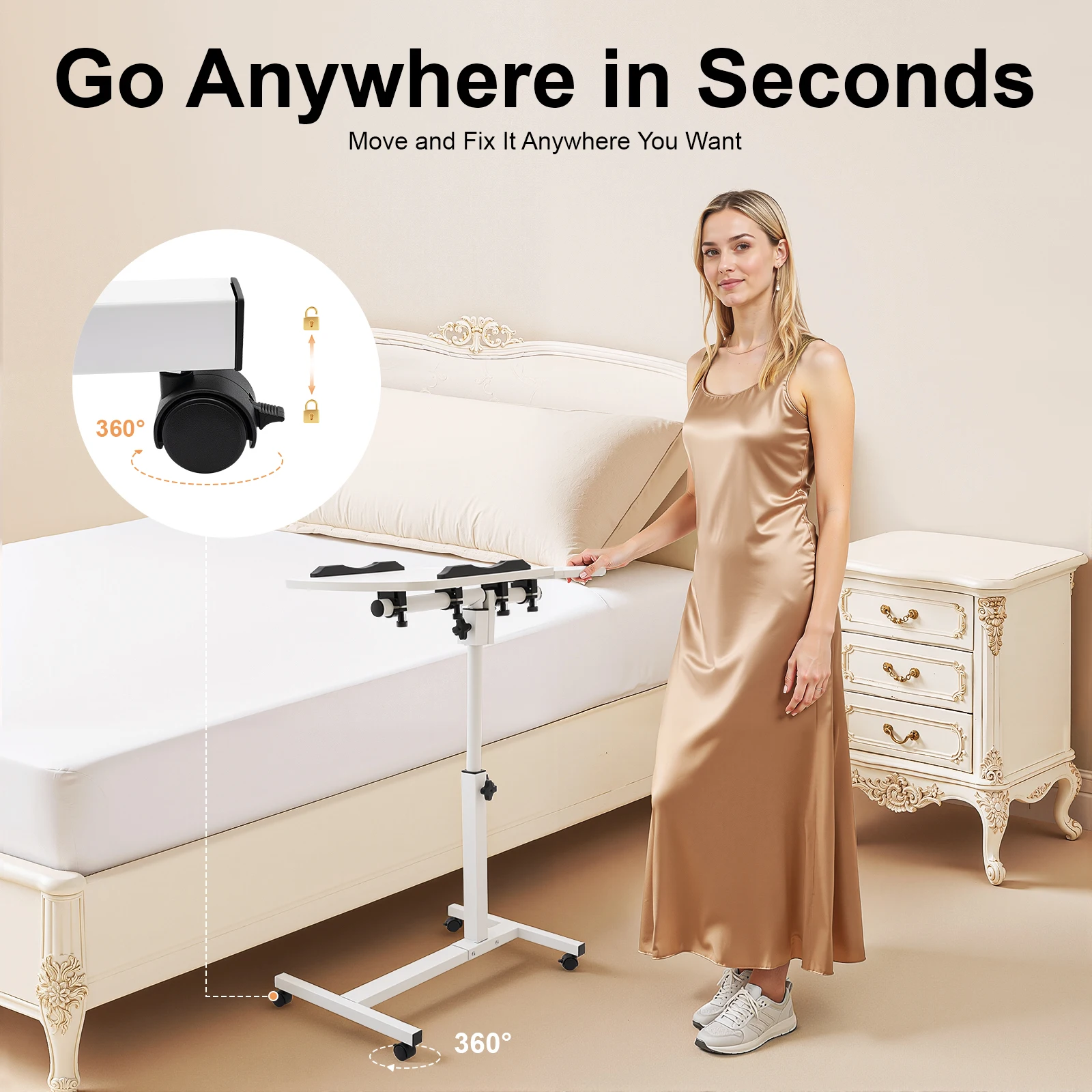 Verstellbarer Laptop-Schreibtisch, neigbar, 360° ° Tablett, stehend, rollender Arbeitstisch, mobiler Tischschreibtisch für das Heimbüro Image