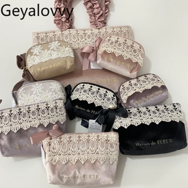 2023 neue Nette Casual Bogen Spitze Süße Make-Up Tasche Femme Japanischen Stil Elegante Tissue Kosmetik Taschen für Frauen Sommer Image
