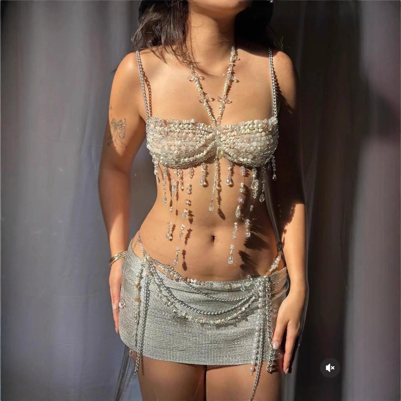 Transparente Perlen Tops Bikini Rave Body Party Kette Meerjungfrau BH Tops Perle Beachwear Frauen Perlen Dessous Harness Bralette Image