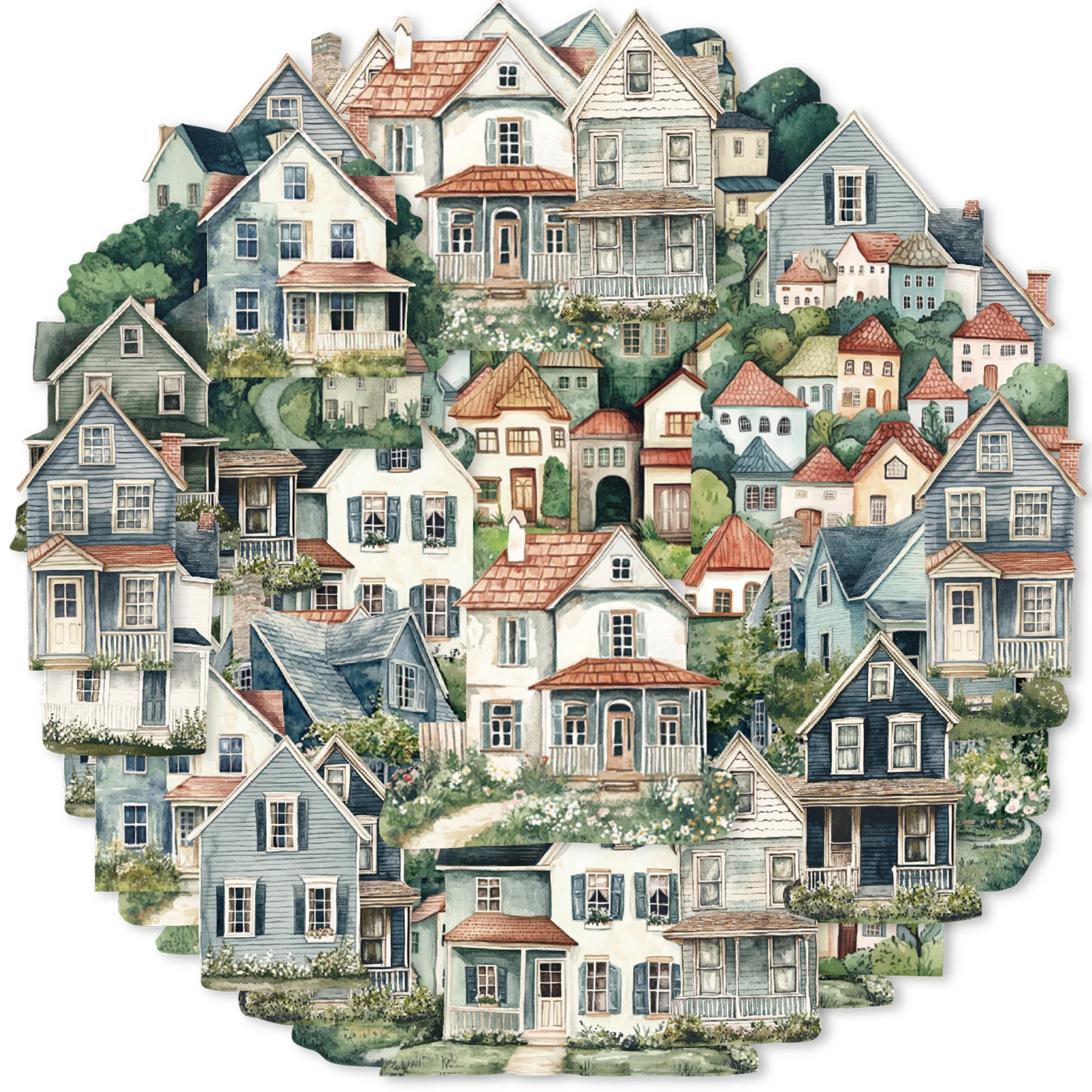 15 Stück Waldinsel, kleines Haus, Gebäude, PET-Aufkleber für Laptop, Gepäck, Handyhüllen, Gitarre, Tagebuch, DIY, wasserdichtes Spielzeug Image