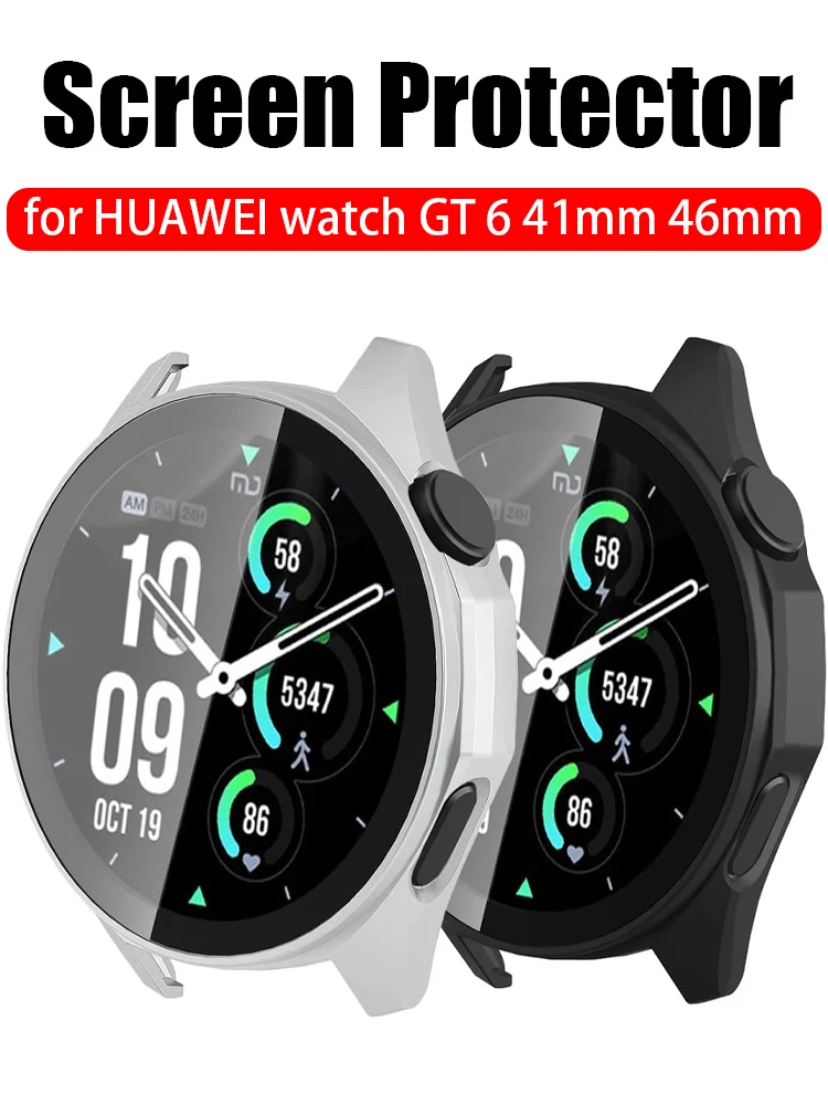 Hülle für Huawei Watch GT 6 41 mm 46 mm Smartwatch PC Bumper Shell + gehärtetes Glas Anti-Fall-Displayschutzfolie HUAWEI WATCH GT6 Cover Image