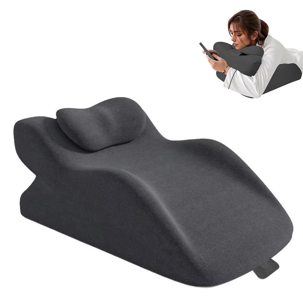Bett Multifunktionales ergonomisches Keilkissen mit neuer anfälliger Position zum Lesen, einzigartiges geschwungenes Design, mit waschbarem Bezug Image