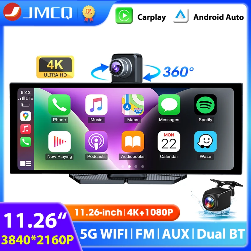 11,26 zoll Auto Intelligente Bildschirm 4K Dash Cam Drahtlose Carplay Android Auto Dual Objektiv Recorder Dashboard Auto DVR BT FM AUX GPS Image