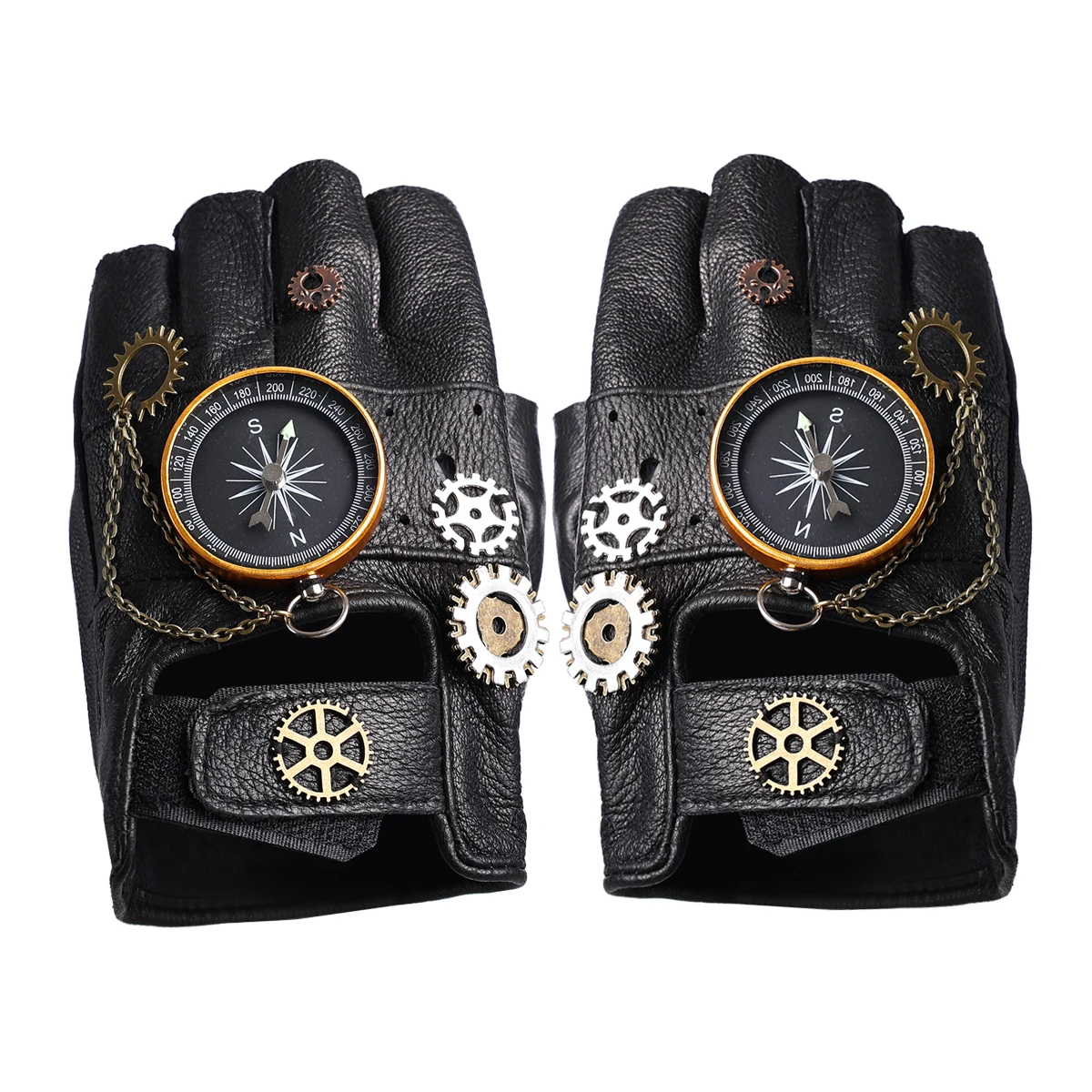 Steampunk PU Leder Fingerlose Kompass Handschuhe Männer Frauen Mode Hip Hop Punk Handschuhe Halbe Finger Handschuhe