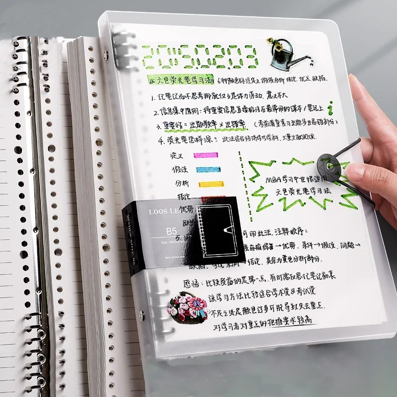 A5 60 Blatt Papier liniertes Buch Transparentes Loseblatt-Binder-Notizbuch Nachfüllbare Linie Flip Cover Journal Tägliches Schreibzubehör Image