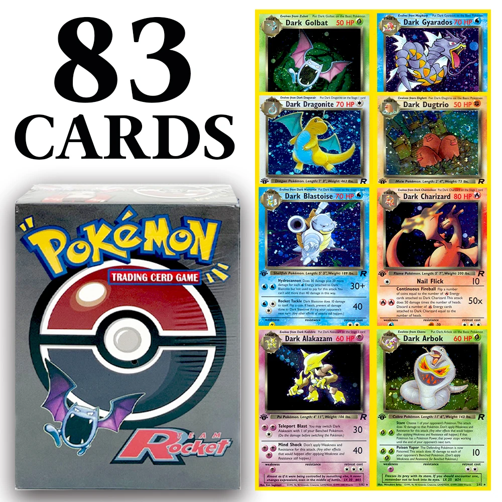 83PCS PKM Whole Set Team Rocket Set Collection Proxy Cards Game Toys Enthält Dark Alakazam Dark Arbok Blastoise Charizard-PTCG Image