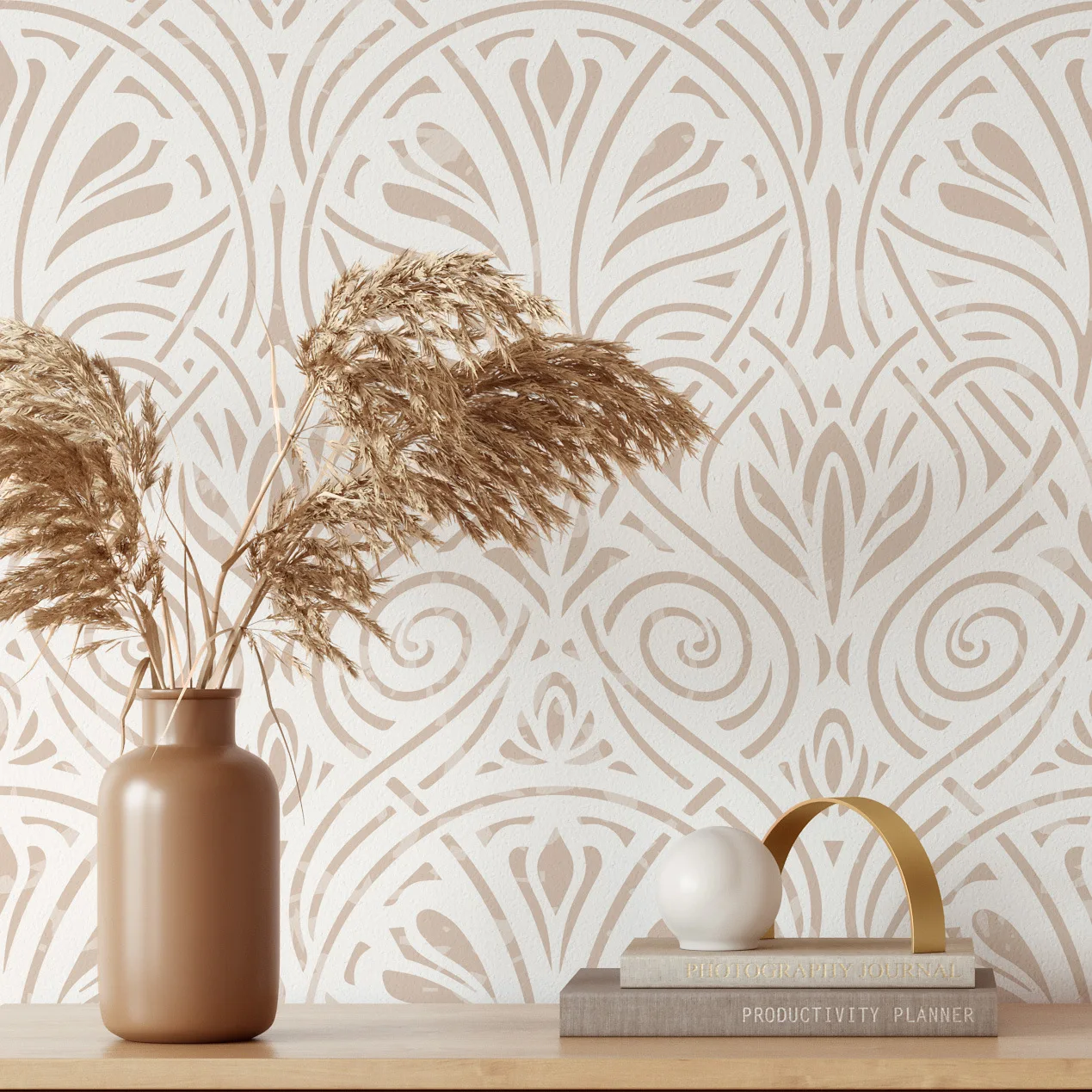 Moderne Geometrie-Linien-Tapete zum Abziehen und Aufkleben, abstraktes gewölbtes Blattmuster, Wandaufkleber für Wohnzimmer, Schlafzimmer, Heimdekoration Image