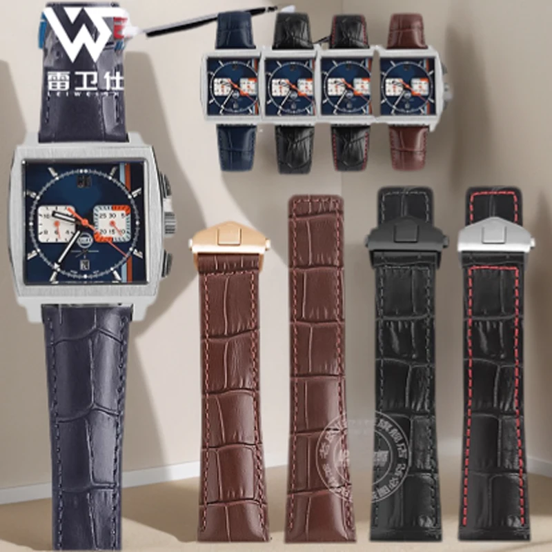 19 20 22 MM Schwarz Blau Braun Rindsleder Uhrenarmband Für Tag Heuer F1 Monaco Business Armband Faltschließe Stil Armband Image