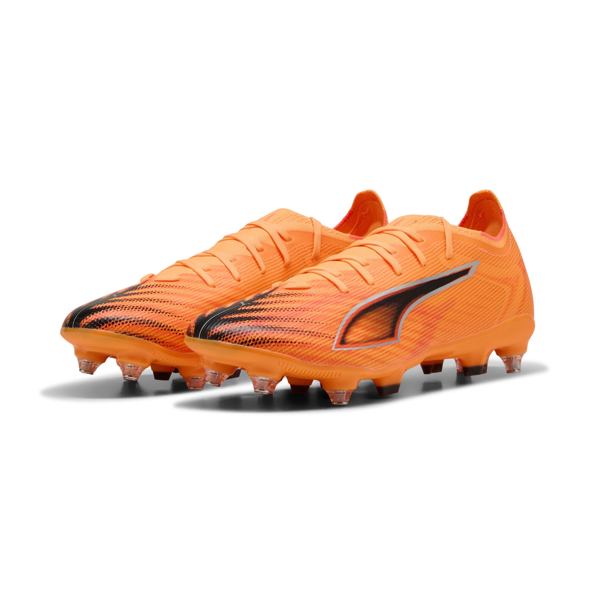 Fußballschuh PUMA "ULTRA 6 MATCH MxSG Fußballschuhe Erwachsene", Herren, Gr. 43, heat fire schwarz glowing rot orange, Obermaterial: Synthetik, Textil; Futter: Synthetik, Textil; Innensohle: Textil; Laufsohle: Synthetik, Schuhe Fußballschuh