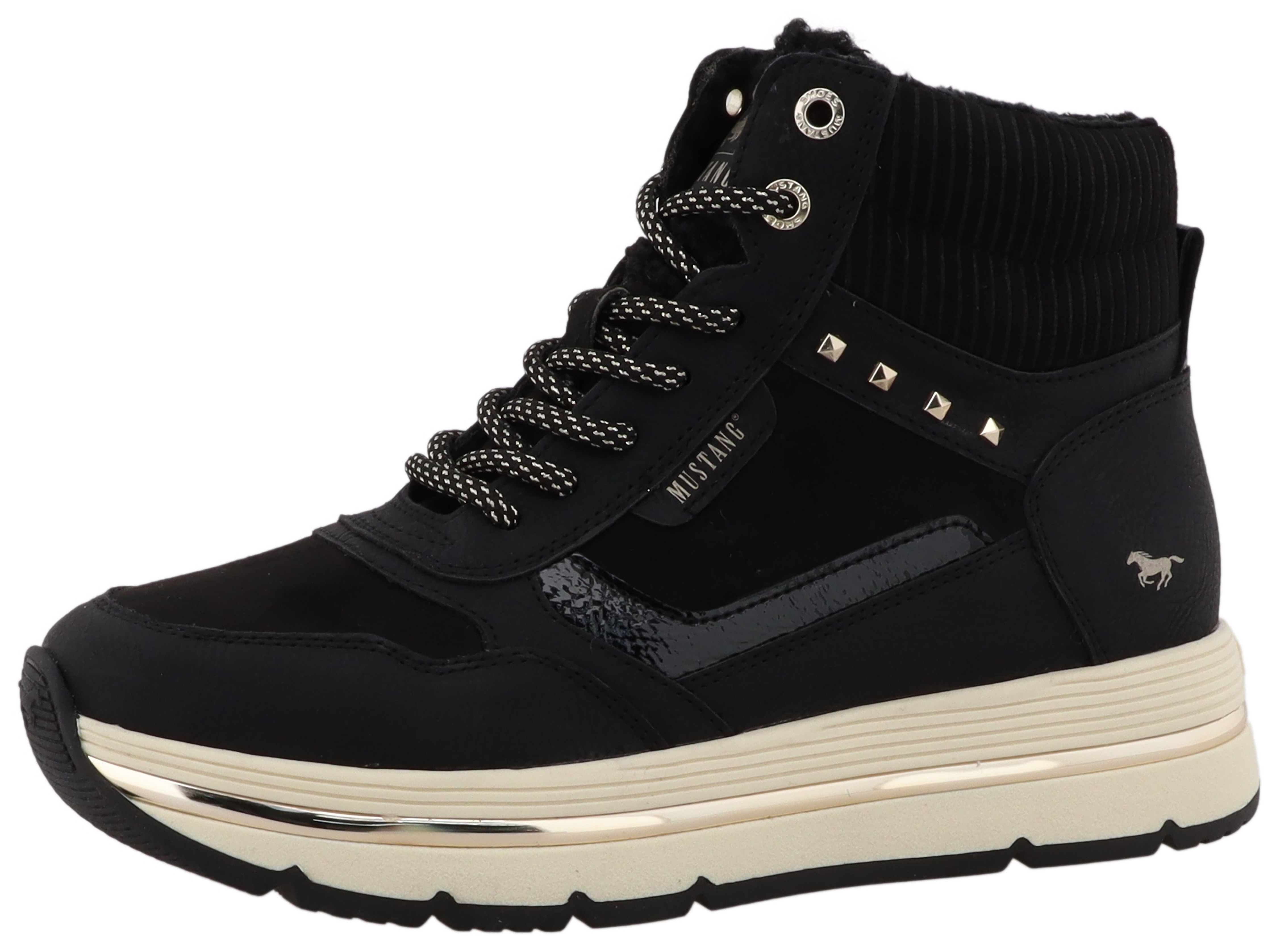 Winterboots MUSTANG SHOES "Noelle", Damen, Gr. 40, schwarz, Lederimitat, Textil, Schuhe Winterboots, Plateausneaker, Winterboots mit Warmfutter