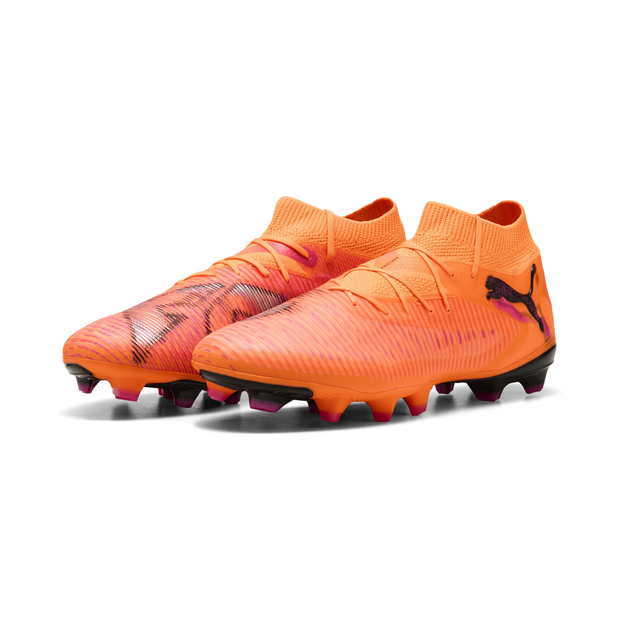 Fußballschuh PUMA "FUTURE 8 PRO FG/AG Fußballschuhe Erwachsene", Herren, Gr. 41, heat fire schwarz ravish orange pink, Obermaterial: Textil, Synthetik; Futter: Textil, Synthetik; Innensohle: Textil; Laufsohle: Synthetik, Schuhe Fußballschuh