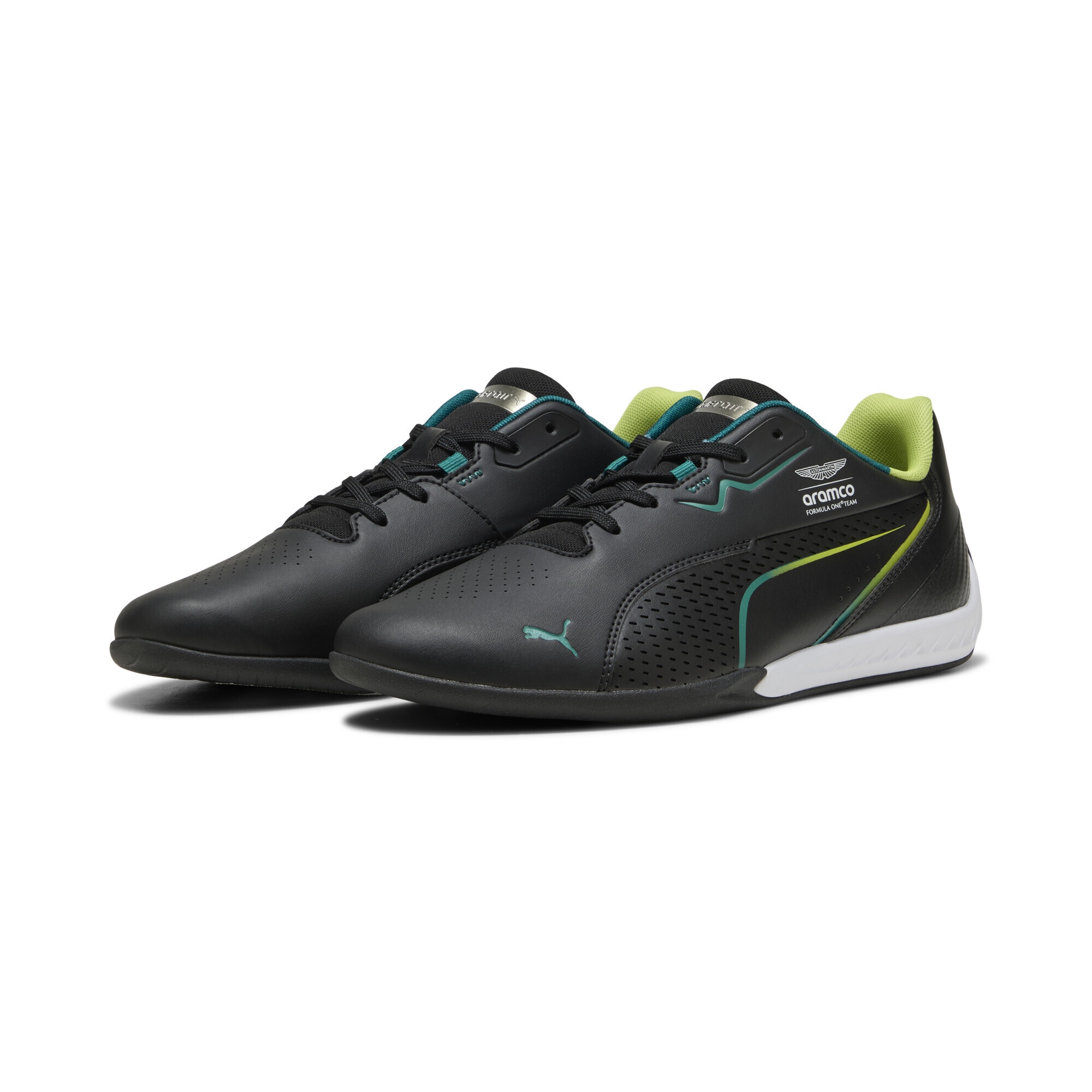 Sneaker PUMA "PUMA x ASTON MARTIN ARAMCO F1 TEAM Drift Cat 11 Sneakers", Damen, Gr. 45, schwarz grün lux, Obermaterial: Synthetik, Textil; Futter: Textil; Innensohle: Textil; Laufsohle: Gummi, Schuhe Sneaker