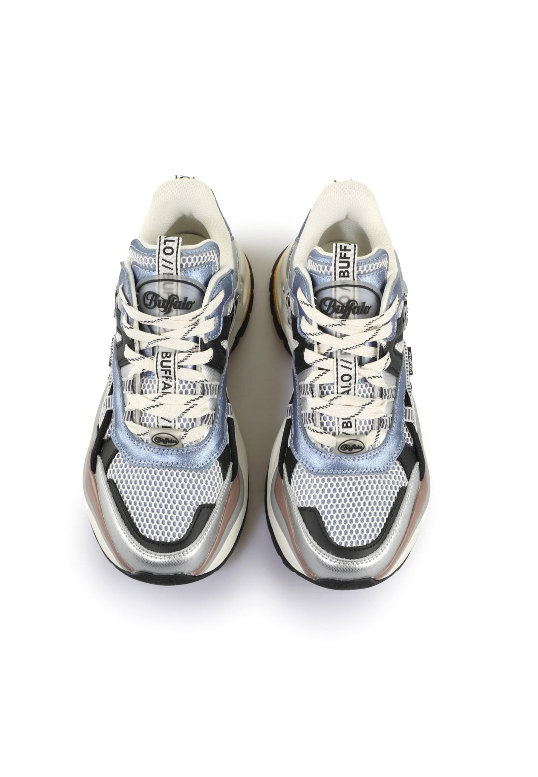 Trainingsschuh BUFFALO "Buffalo Triplet Hollow - Vegan Nappa/Mesh", Damen, Gr. 40, blau, silber, unifarben, Schuhe