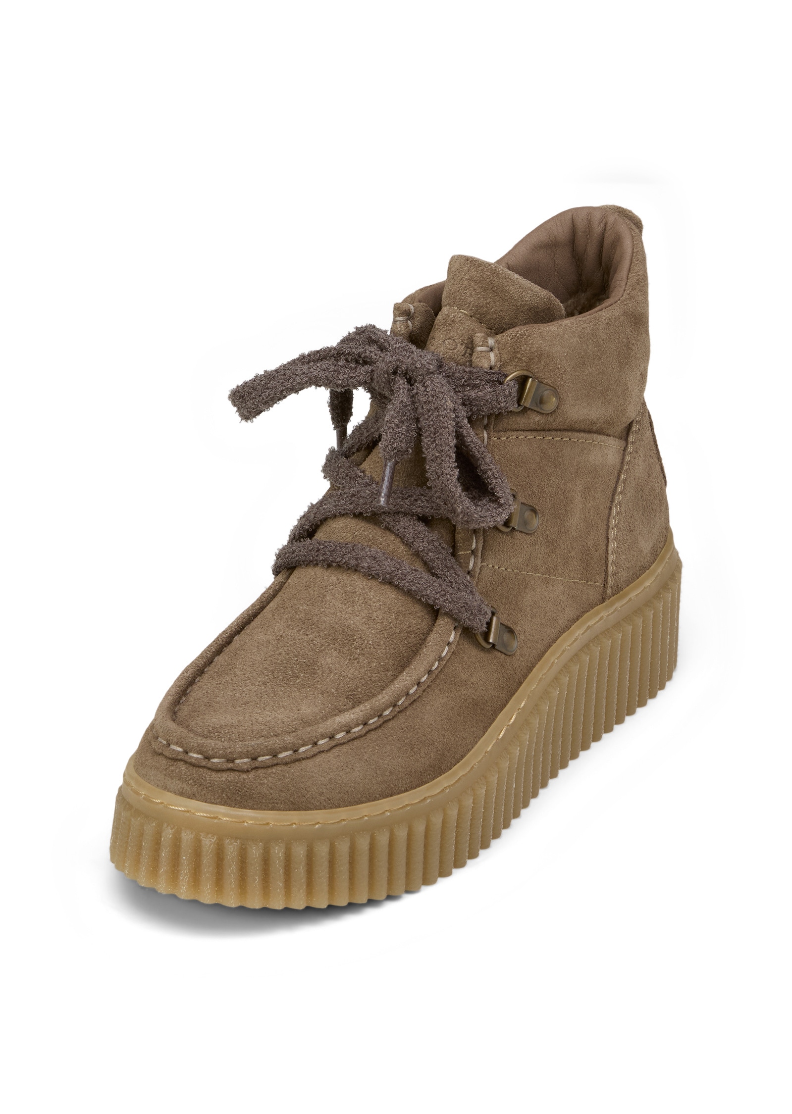 Stiefelette MARC O'POLO "mit markanter Rillen-Plateausohle", Damen, Gr. 43, schwarz taupe, Obermaterial: 100% Leder (Rind), unifarben, Schuhe Stiefelette