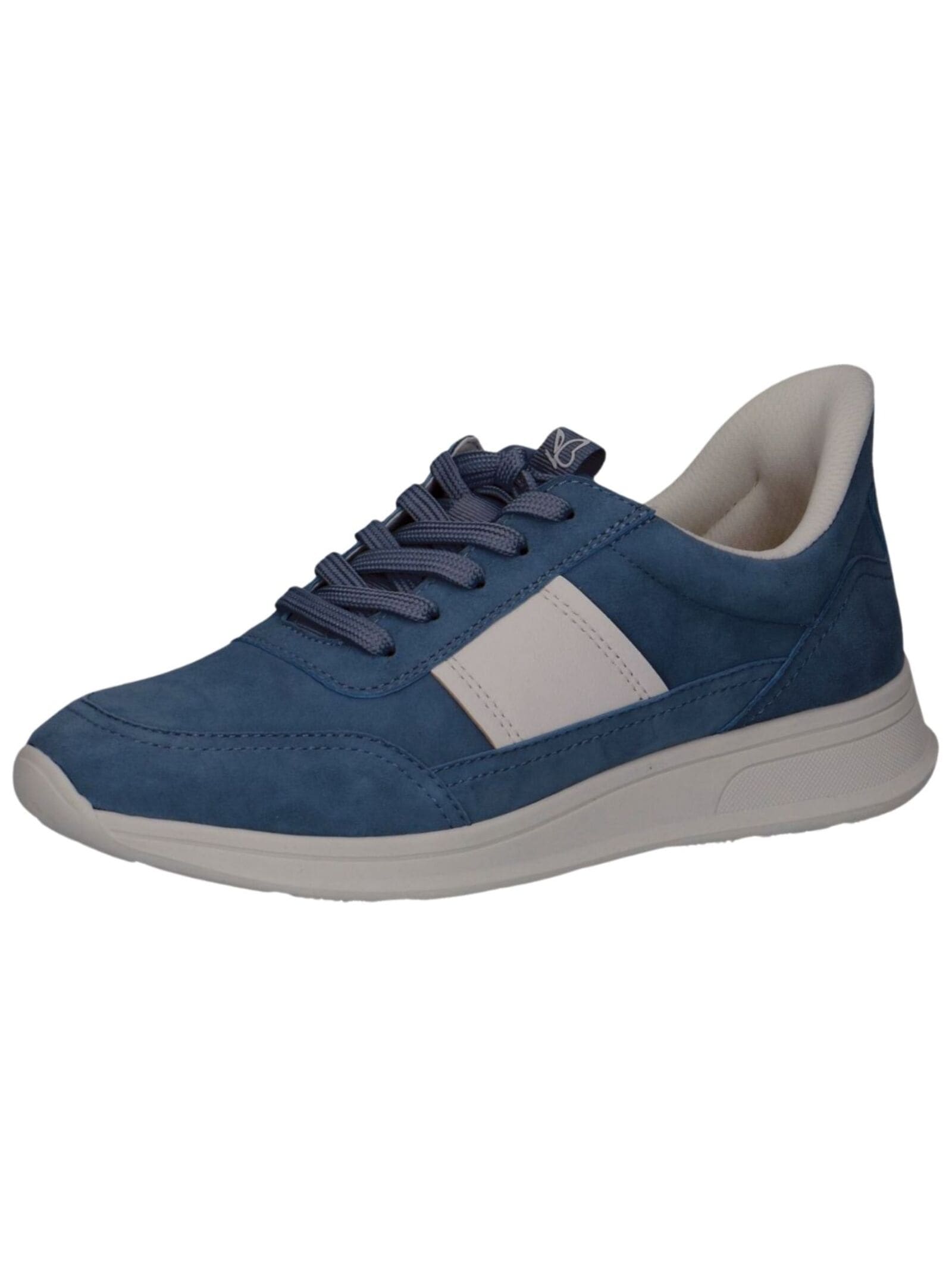 Sneaker CAPRICE "Caprice Sneaker Leder", Damen, Gr. 37, weiß (weiß, blau), Leder, Schuhe Sneaker