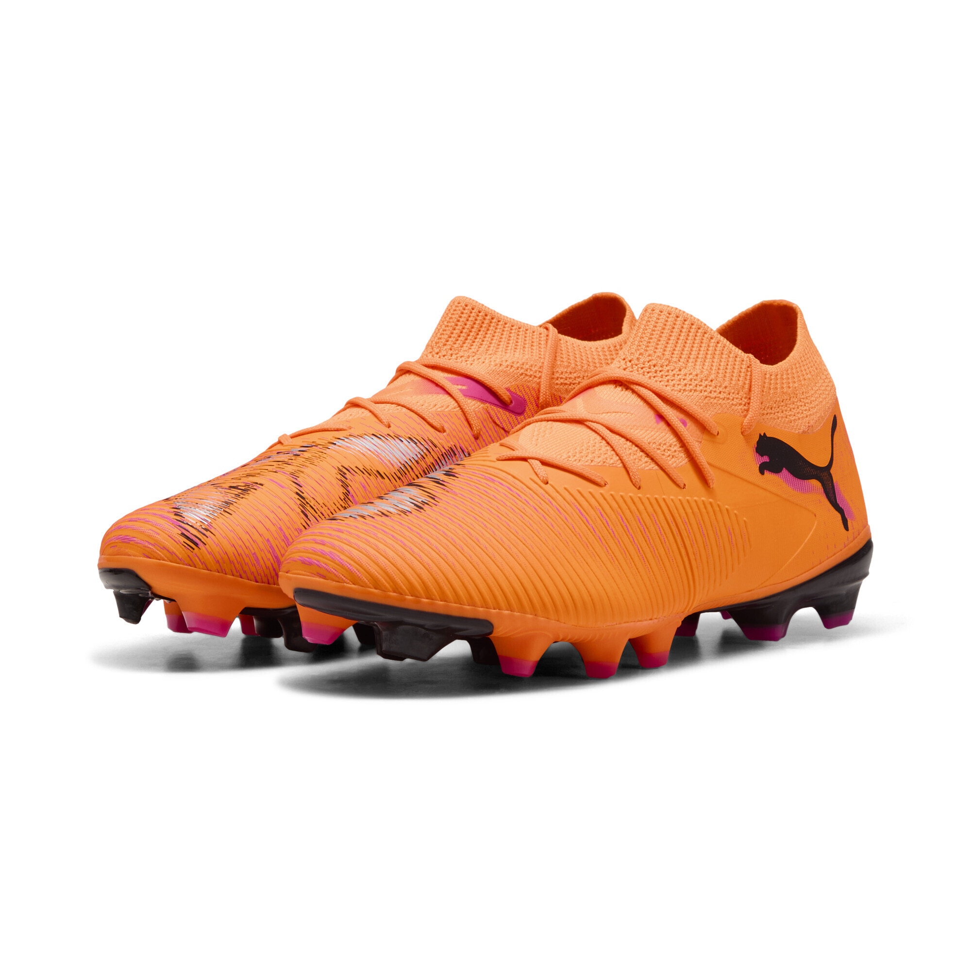 Fußballschuh PUMA "FUTURE 8 MATCH FG/AG Fußballschuhe Erwachsene", Herren, Gr. 44,5, heat fire schwarz ravish orange pink, Obermaterial: Textil, Synthetik; Futter: Textil, Synthetik; Innensohle: Textil; Laufsohle: Synthetik, Schuhe Fußballschuh