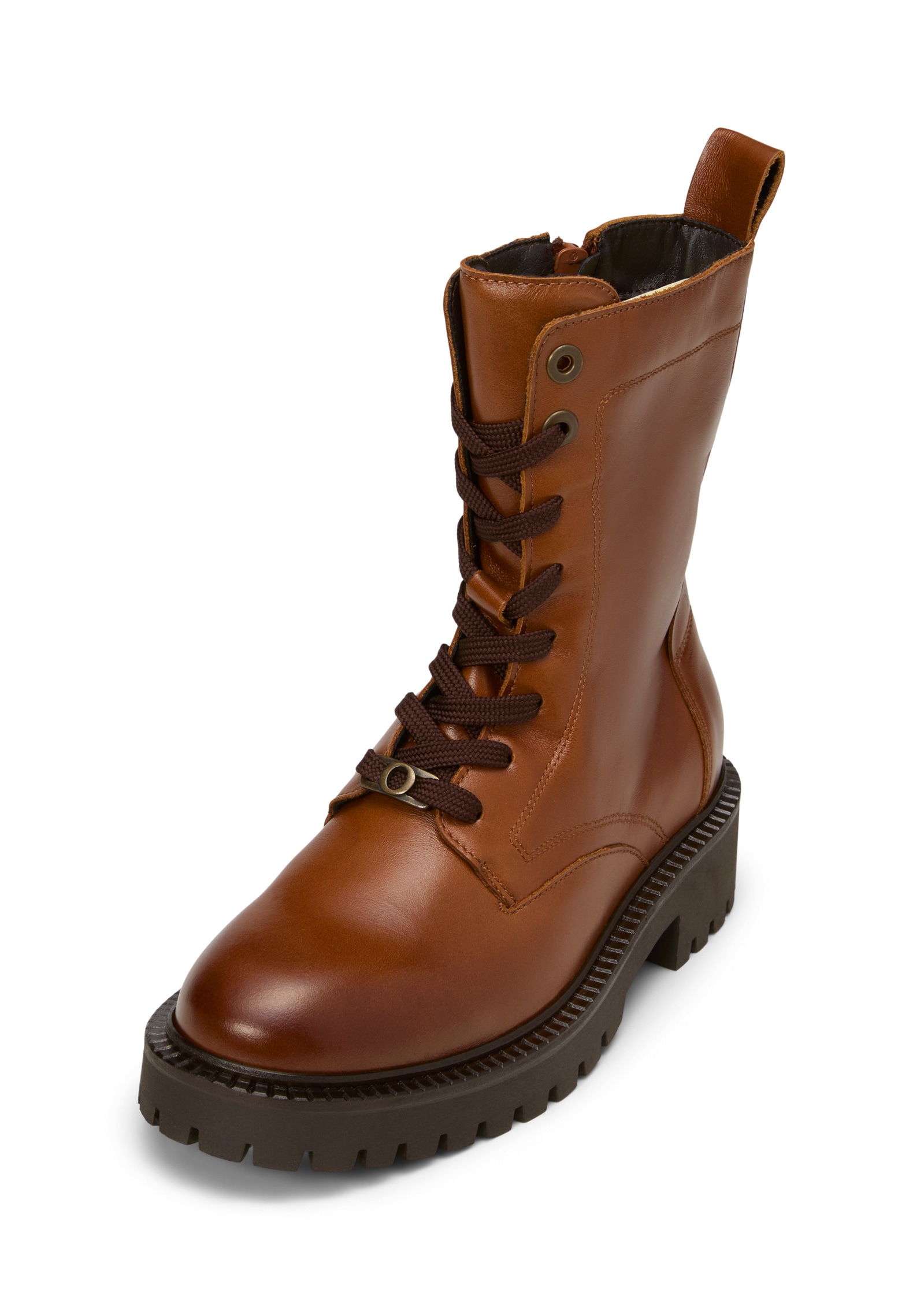 Stiefelette MARC O'POLO "mit Innenzipper", Damen, Gr. 39, braun (cognac), Obermaterial: 100% Leder (Rind), unifarben, Schuhe Stiefelette