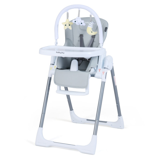 Costway Foldable Baby High Chair with Adjustable Height and Relining Seat-Light Gray