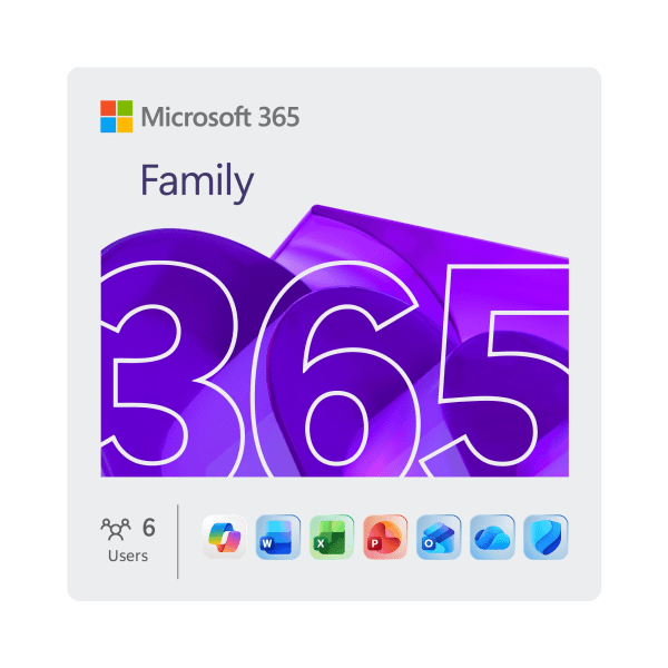Microsoft 365 Family, For 1-6 Devices, 1-Year Subscription, Pc/mac, Download/product Key