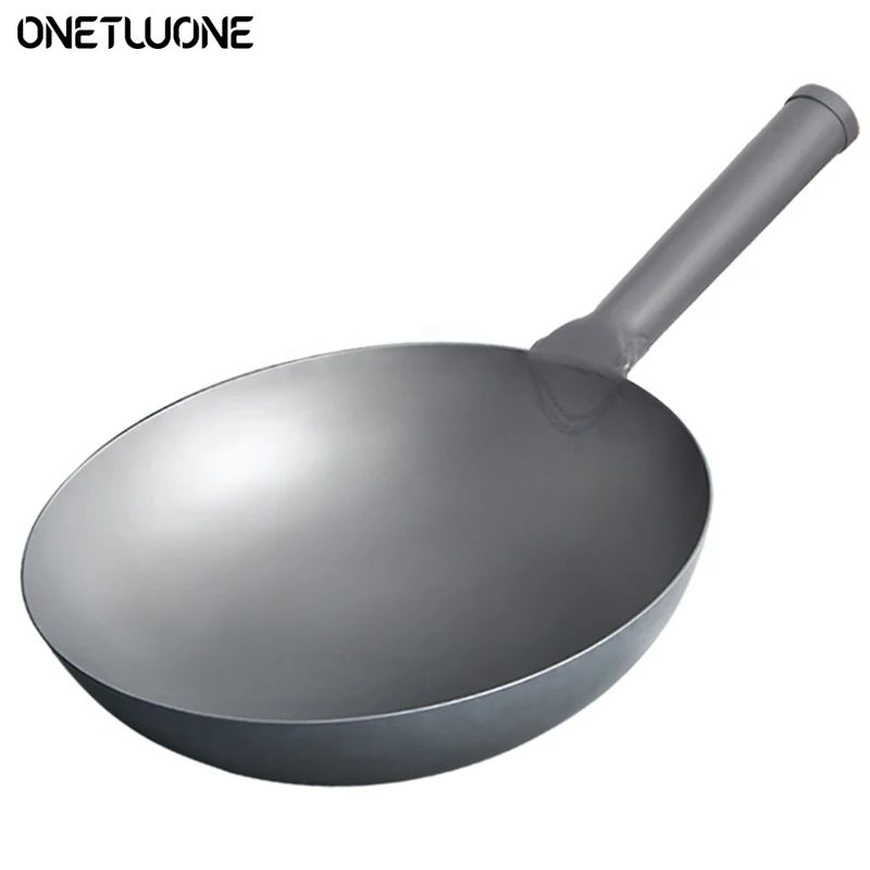 Wok-Pfanne aus reinem Titan, 36 cm Woks und Rührpfanne, chinesischer Wok mit rundem Boden, schwarzer Titan-Wok, gesundes Kochgeschirr Image