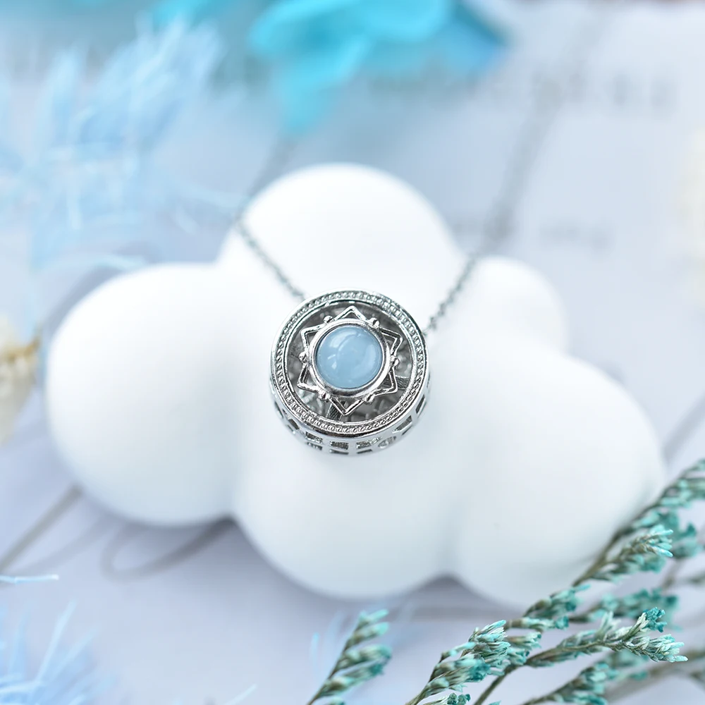 ITSMOS Spinner Angst Natürliche Aquamarin Stern Anhänger Halskette Heilstein Entlasten Druck Zappeln Schmuck für Frauen Geschenk Image