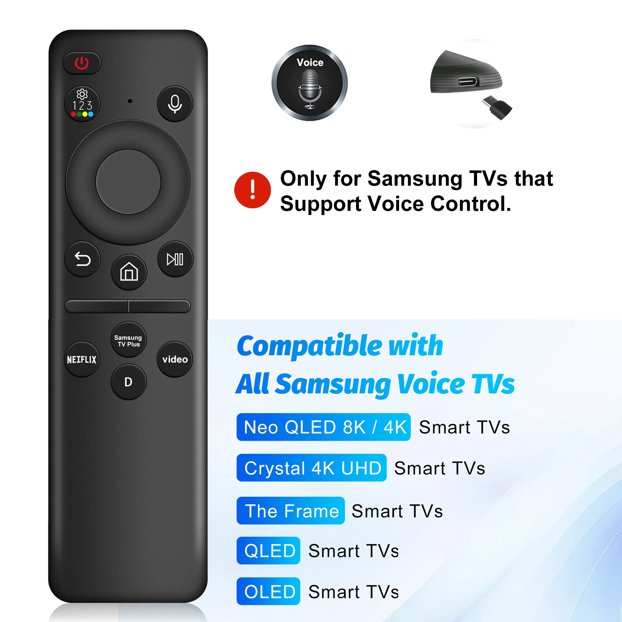 Replacement Remote Control for Samsung Smart TV Universal Voice Remote Control for Samsung Voice TV Rechargable Remote Control