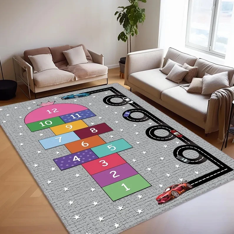 Jumping House Toy Car Track Teppich Kinderzimmer Dekor Cartoon Teppiche für Zuhause Wohnzimmer Sofa Rutschfeste Kinder Krabbelbodenmatte