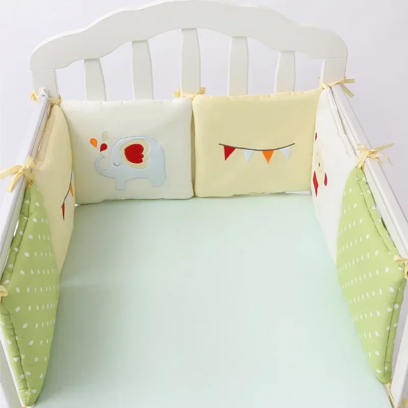 6 Teile/satz Baby Bett Schutz Krippe Stoßstange Pads Baby Bett Stoßstange Kinder Sicherheit Bett Um Baumwolle Mischung Krippe Anti-kollision Anti-herbst Image
