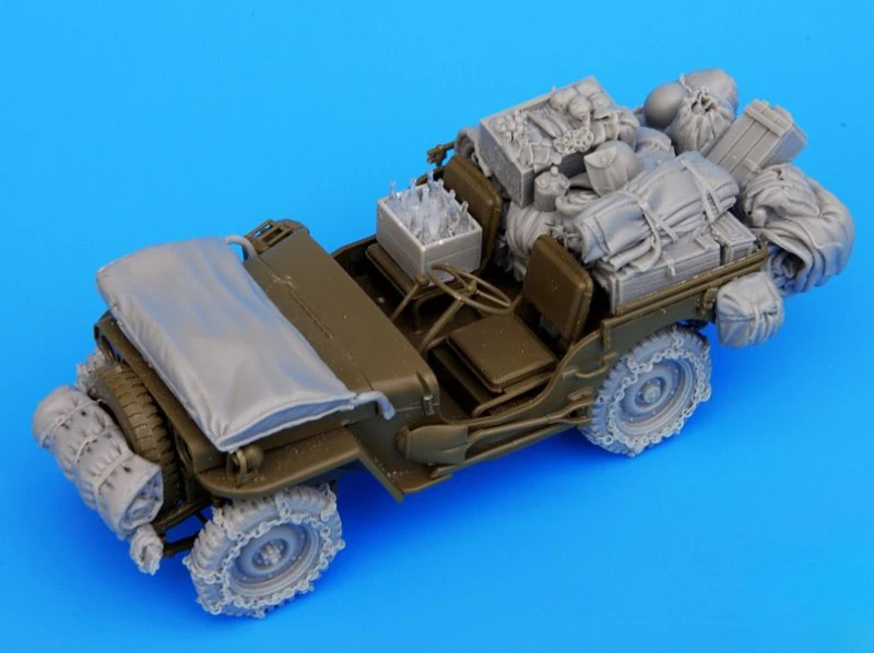 Kit assemblato modello in resina pressofusa in scala 1/35 Set di accessori Jeep americano (senza auto) smontato e non verniciato