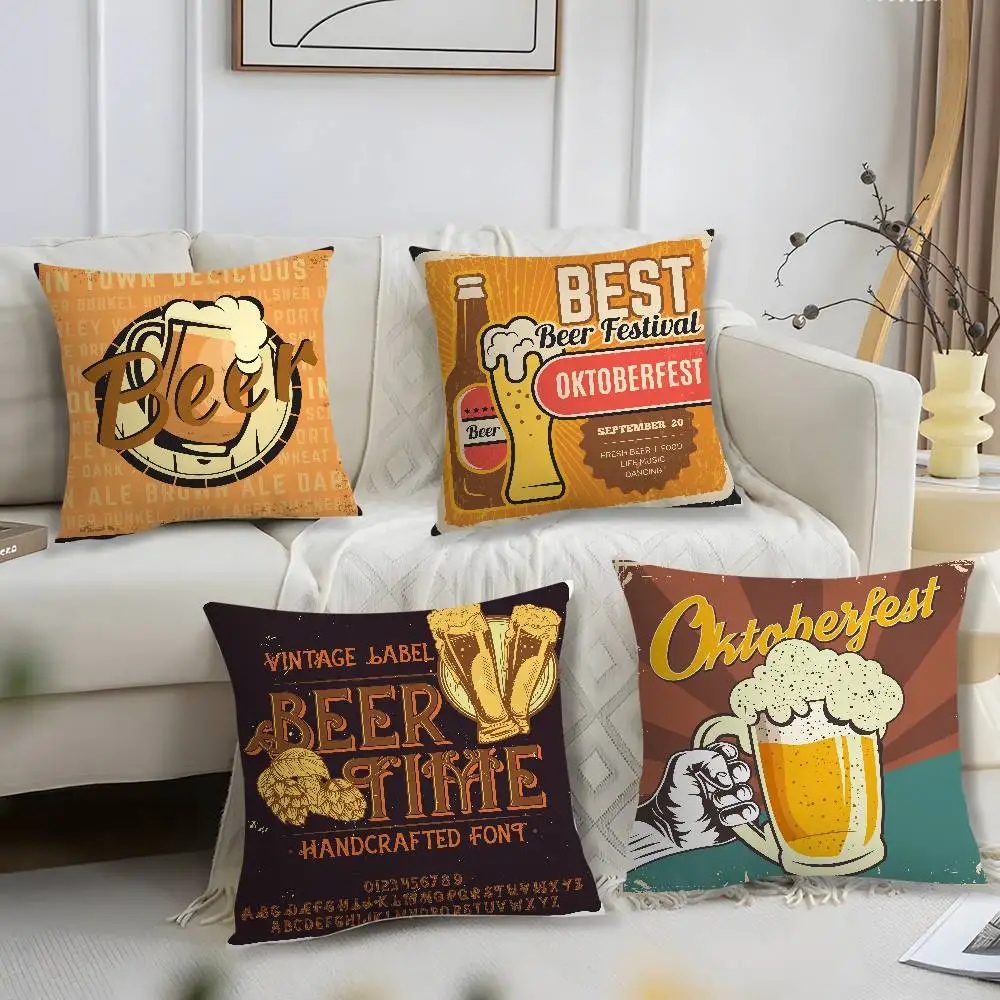 Bier Wein Retro Stil Kissen Fall Kurze Plüsch Druck Kissen Abdeckung Platz Dekokissen Abdeckungen Sofa Wohnkultur Image