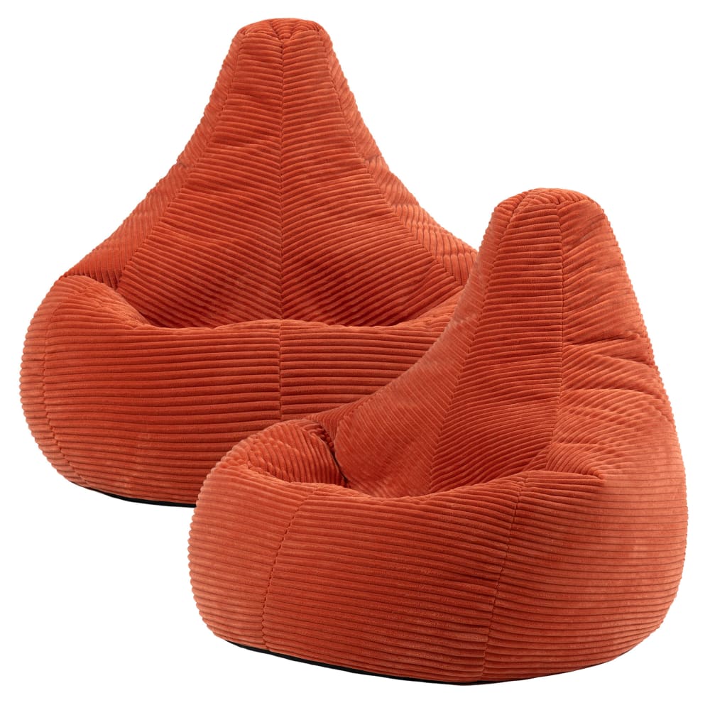 Lot de 2 poufs poire inclinables velours côtelé orange terracotta