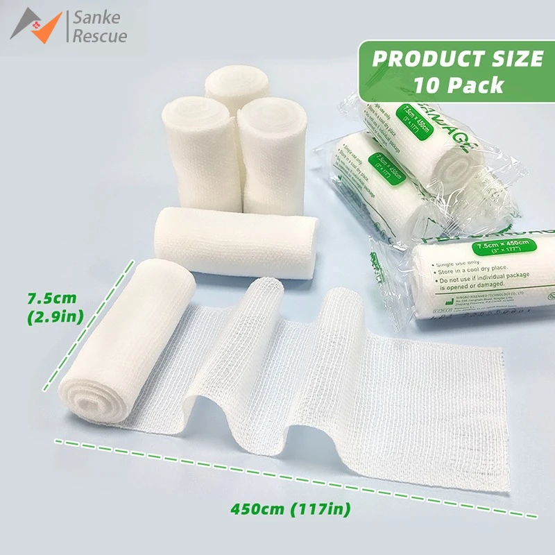 10 Stück elastische Bandagen, Baumwollkern, erste Hilfe, saugfähige Pads für Wundauflage, PBT, medizinisches Notfall-Sicherheitsschutz-Set Image